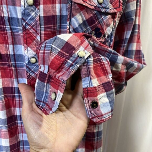 Walt Disney Parks Mickey Mouse Pearl Snap Red Plaid Western Shirt‎ Sz XL Mens - Picture 5 of 9